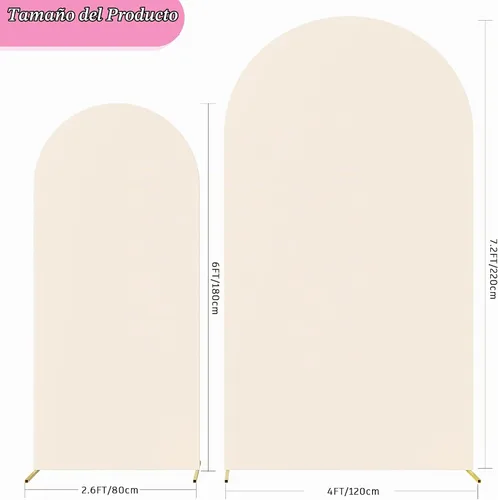 Vista 2 de Fomcet - Cubierta de arco de fondo beige para arco de 7.2 pies, 6 pies Set of 2 Spandex Backdrop Arch Covers Fitted Round Top 2-Sided Fabric for