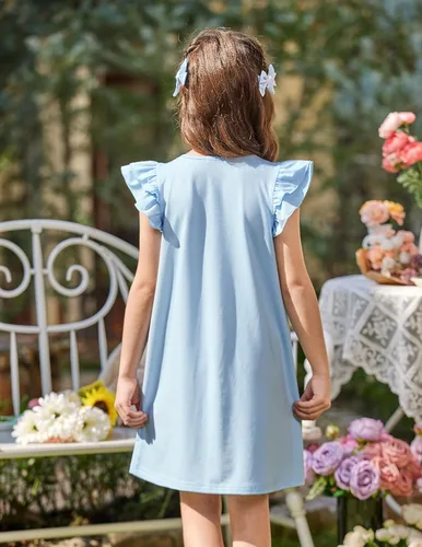 Vista 7 de Arshiner Camisones para niñas, lindos volantes, manga corta, pijamas de princesa, camisón para dormir