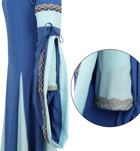 Vista 4 de Vestido renacentista irlandés para mujer, disfraz de pirata, vestido medieval para mujer, talla grande, vestido de hada Ren Faire de manga larga