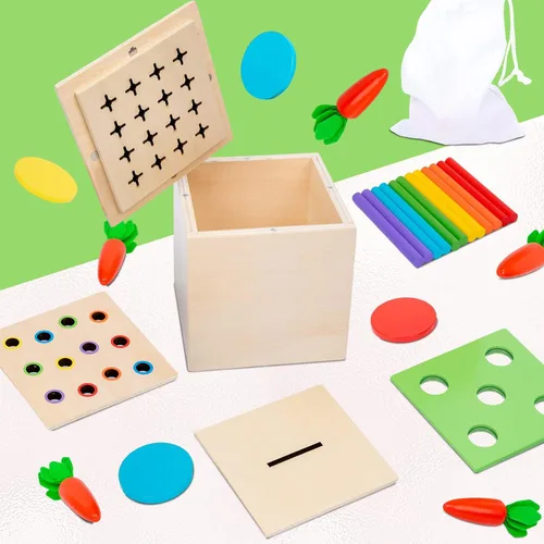 Vista 7 de Juguetes Montessori de madera para regalos de bebé de 1, 2 y 3 años, la caja del kit de juego incluye juegos de cosecha de zanahorias, caja