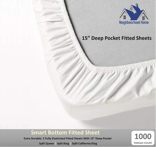 Vista 4 de Split California King - Juego de sábanas de algodón egipcio para cama ajustable de 15 pulgadas, bolsillo extra profundo de 1000 hilos, 1000 hilos