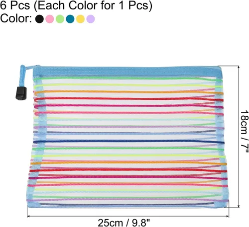 Vista 2 de MECCANIXITY Bolsa de malla con cremallera, bolsa de malla de nailon A5, estuche para lápices, bolsa de documentos con cremallera para maquillaje