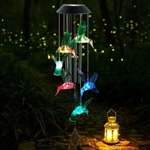 Vista 3 de Campanillas de viento solares de colibrí para exteriores, regalo para padre, regalos de cumpleaños para madre, marido, padrastro, mujer, abuela