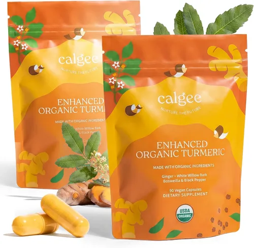 Vista 9 de Calgee Suplemento orgánico de curcumina de cúrcuma Orgánico USDA, probado por terceros 5 en 1 con boswellia, sauce blanco, jengibre y pimienta