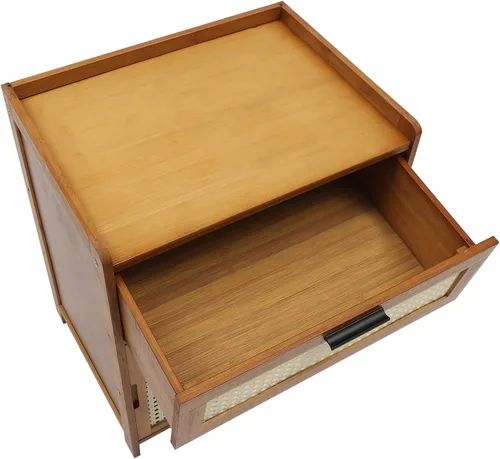 Vista 6 de Mesita de noche, mesita de noche de bambú con cajón y estante, mesitas de noche bohemias, mesa auxiliar, mesas auxiliares, dormitorio, oficina