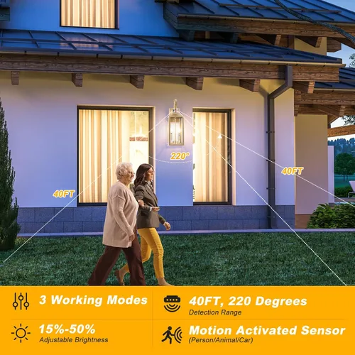 Vista 3 de Luz de exterior con sensor de movimiento dorada de 20 pulgadas, gran lámpara de iluminación al aire libre del atardecer al amanecer, lámpara