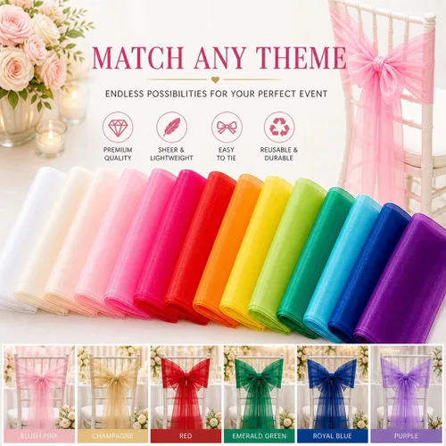 Vista 6 de Juego de 10 lazos para sillas con lazos para atar en la parte trasera, artículos decorativos para bodas, recepciones, eventos, banquetes, sillas