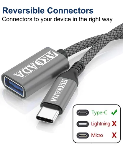 Vista 3 de Adaptador USB C a USB 3.0 de 3.3 pies, tipo C macho a USB A hembra, adaptador USB-C a USB, adaptador OTG a USB para iPhone 17 16 15 14 13 Plus Pro
