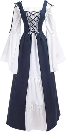 Vista 3 de Disfraces de Halloween para mujer, traje de 2 piezas con vestido de cinturón, vestido de hada renacentista y bolita de Lolita, ropa renacentista