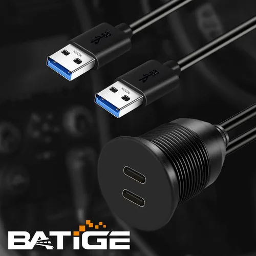 Vista 7 de Cable de doble puerto USB 3.0 macho a tipo C 3.0 hembra, 2 puertos, para montaje en coche, camión, barco, motocicleta, salpicadero, panel, 3 pies