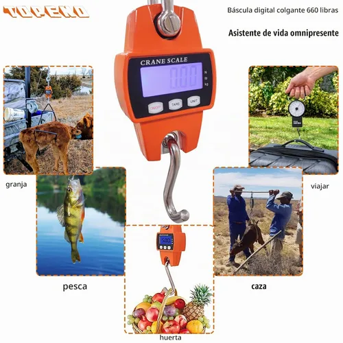 Vista 2 de Báscula de peso colgante de 660 libras, báscula digital para colgar de 660 libras con funda de aluminio fundido, mini báscula de mano de 661.4 lbs