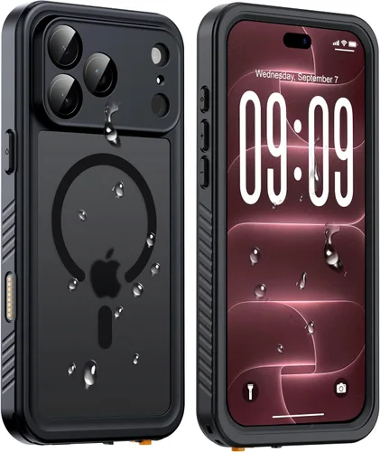 Vista 32 de ANTSHARE Funda impermeable IP68 para iPhone 16, negro/transparente Lente incorporada/protector de pantalla, protección militar contra caídas, funda
