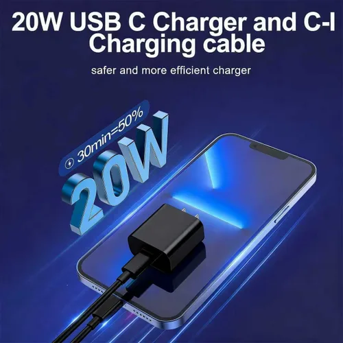 Vista 3 de FEEL2NICE Cargador de iPhone de carga rápida, paquete de 2 bloques de carga de pared tipo C con 2 unidades [6 pies y 10 pies] cable USB C a Negro