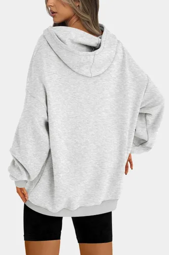 Vista 2 de Trendy Queen Sudaderas con capucha de forro polar de gran tamaño para mujer, cómodas, informales, holgadas, ligeras, para otoño e invierno