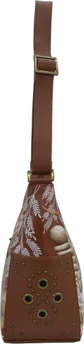 Vista 6 de Anuschka Bolso de hombro de cuero genuino para mujer, obra de arte original pintada a mano, hobo clásico con bolsillos laterales tachonados
