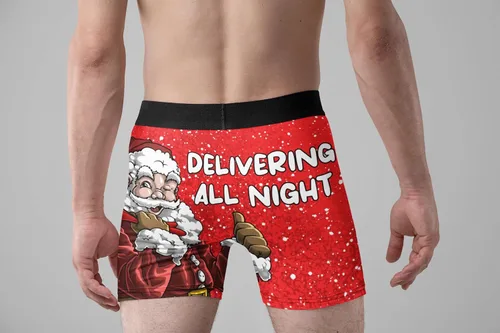 Vista 3 de Random Stock Apparel Ropa interior de Navidad para hombre, HO Fun Gag Gift Dirty Santa Boxer Calzoncillos