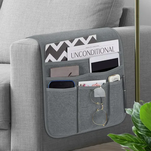 Vista 13 de Teniux - Organizador de apoyabrazos antideslizante con soporte para mando a distancia para sillón reclinable, con 5 bolsillos para revista, tableta