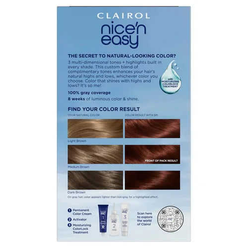 Vista 2 de Clairol Nice'n Easy Permanent Hair Dye, 5M Medium Mahogany Brown 1 Pack Marrón caoba medio 5M
