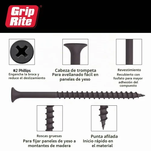 Vista 3 de Grip-Rite 2CDWS5#6 X 2 "Phillips Bugle Head - Tornillo para paneles de yeso de punta afilada, caja de 5 libras