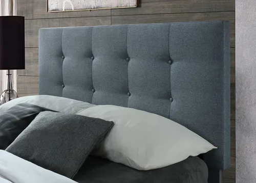 Vista 3 de Hodedah Cama con cabecera tapizada y plataforma de marco de madera, individual, gris (HI681 Twin Grey)