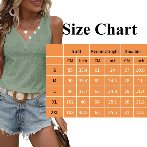 Vista 7 de KILISU Camisetas sin mangas para mujer, con bordado, con ojales, holgadas, color sólido, blusas elegantes