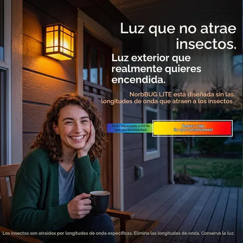 Vista 2 de Norb BUG LITE Bombillas para insectos Bombilla LED ámbar A19 E26 9 W 960 lúmenes 2000 K y eficiencia energética Espectro libre de azul
