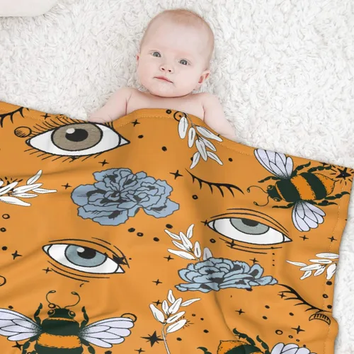 Vista 6 de Manta de otoño de flores y ojos de abeja, regalo para sábana ligera y cómoda, manta de franela súper suave, decoración perfecta para el hogar