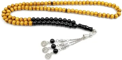 Vista 5 de ALBASHAN Tasbih - Cuentas de madera de haya natural con ónix 99/100 cuentas de oración musulmana misbaha, regalo de Ramadán Eid