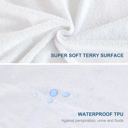 Vista 2 de Protector de colchón Queen impermeable, transpirable suave Terry con capa de TPU ajustable 18 pulgadas de profundidad, estilo elástico todo