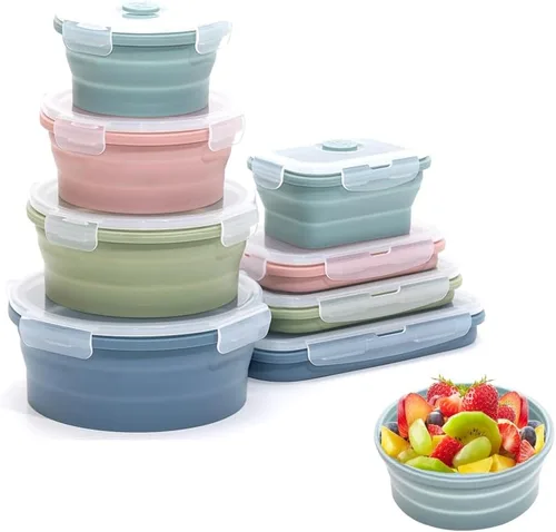 Vista 2 de Juego de contenedores plegables para almacenamiento de alimentos de silicona (INDIGO)