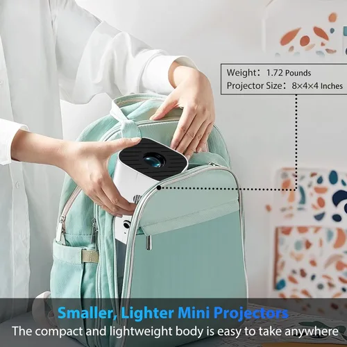 Vista 6 de Mini proyector para iPhone, proyector pequeño de 1080P (Bluetooth 5.3 y altavoz integrados), compatible con 4K, giratorio de 210°, proyector