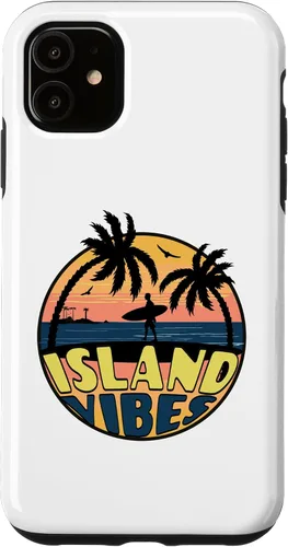 Vista 5 de iPhone 15 Island Vibes - Relaxed - Beach Scene - Surfer - Palm Trees Case