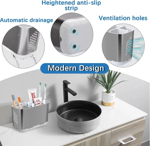 Vista 4 de Portacepillos de dientes para organizador de encimera de baño, portacepillos para cepillos de dientes eléctricos grandes desmontables