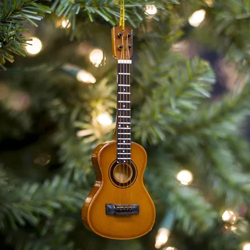 Vista 2 de Broadway Regalo Ukelele Música Instrumento Réplica Adorno de Navidad Adorno musical realista hecho a mano en caja de regalo para músicos