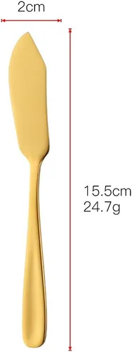 Vista 6 de Buyer Star Juego de 8 cuchillos de mantequilla, juego de esparcidor de queso dorado de acero inoxidable 18/10 en caja de regalo negra para fiestas