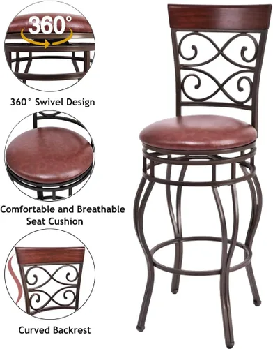 Vista 4 de Taburete de bar giratorio de 30 pulgadas de altura de asiento, taburetes de bar giratorios de 360 grados con asiento acolchado de cuero, sillas