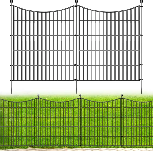 Vista 11 de 5 paneles de valla para perros sin excavación al aire libre para patio, 24 pulgadas (alto) x 10 pies (largo), valla decorativa alta de jardín