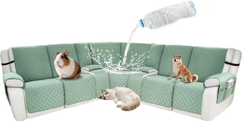 Vista 138 de Fundas impermeables para sofá reclinable seccional en forma de L, 7 piezas, antideslizantes, lavables, juego de fundas reclinables para mascotas
