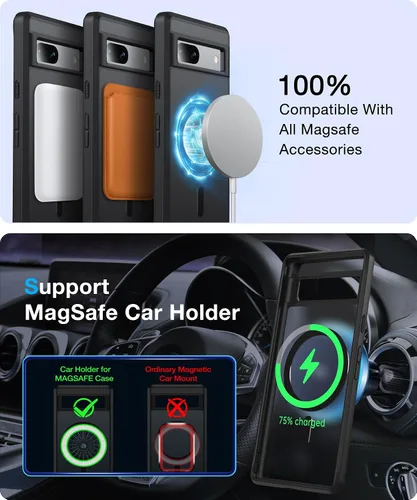 Vista 3 de Funda Magnética NO.1 para Google Pixel 7a Case [Compatible con MagSafe][Anti-Huellas][Ajuste Delgado][Resistente a Golpes Militar] Cubierta