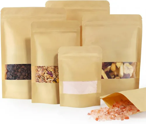 Vista 11 de FireKylin 100 bolsas de papel marrón con ventana, bolsas de pie de 3.5 x 5.5 pulgadas, bolsas de almacenamiento de alimentos con cremallera