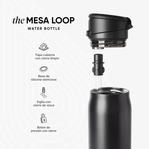 Vista 3 de Simple Modern Mesa Loop - Botella de agua con popote cubierto y asa Botellas de acero inoxidable aisladas de 24 onzas aptas para portavasos