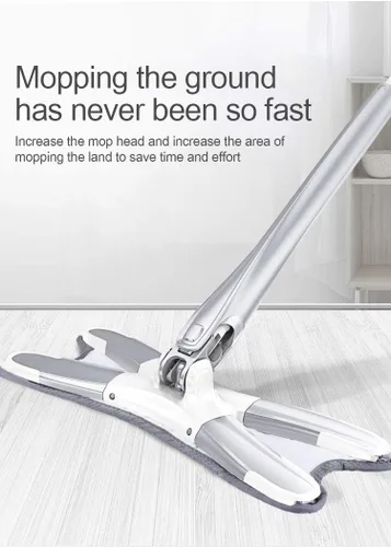 Vista 6 de Trapeador de piso plano de microfibra tipo X, trapeador de piso de madera dura, para lavado de manos libres, con almohadillas de microfibra