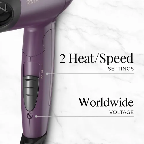 Vista 2 de Remington Secador de pelo de viaje, secadora compacta con mango plegable con doble voltaje, revestimiento de cerámica y tecnología térmica avanzada