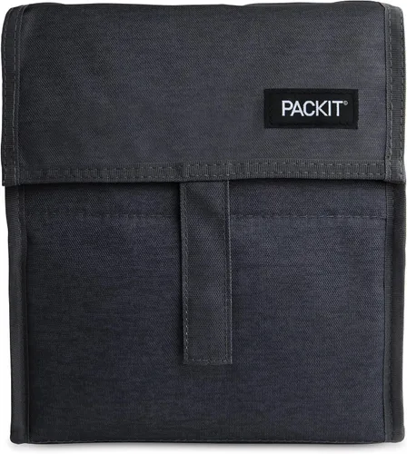 Vista 10 de PackIt Freezable Lunch Bag, Almond Paquetes de hielo integrados, tecnología EcoFreeze+, cierre de cremallera y pliegue, mango de hebilla de Almendra
