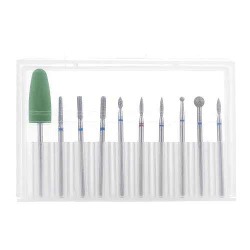 Vista 5 de YUXIANLB Juego de 10 brocas de uñas para manicura, kit de brocas de diamante para uñas profesional rusas para eliminación de cutículas, juego
