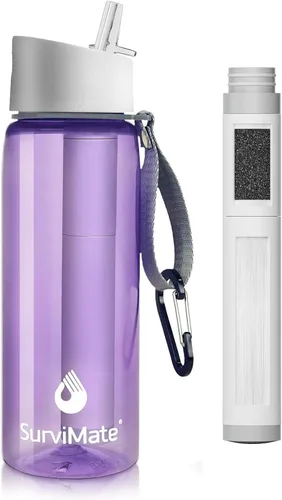 Vista 19 de SurviMate - Botella de agua filtrada con ultrafiltración de 5 etapas de Negro