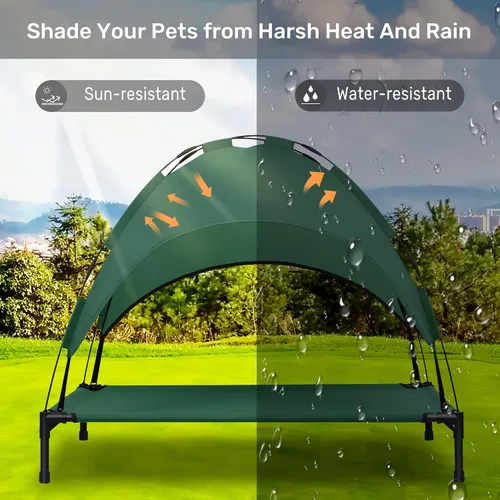 Vista 2 de Heeyoo Cama elevada para perros con toldo, cuna portátil para perros con tienda de campaña de sombra extraíble, cuna elevada para mascotas al aire