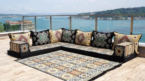 Vista 2 de arabicsofa Sofá de suelo en forma de L de 4 pulgadas de grosor, asiento, almohada de suelo, juego de sofá seccional, muebles de patio, majlis árabe
