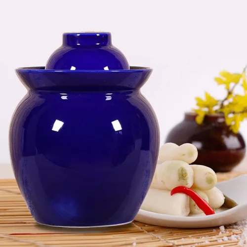 Vista 5 de ZHOUXIAO Tarro de encurtido de porcelana china, olla Kimchi gruesa con tapa, recipientes sellados de cerámica para almacenamiento de alimentos