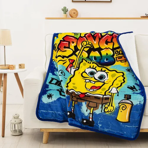 Vista 2 de Northwest Manta Sherpa con tacto de seda de Bob Esponja, 40 x 50 pulgadas, Graffiti Bob